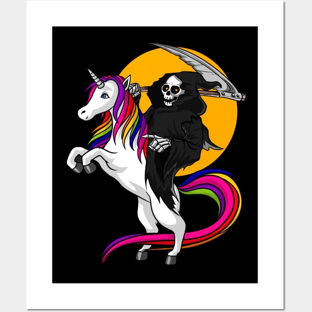 Grim Reaper Riding Unicorn Wall Art by underheaven